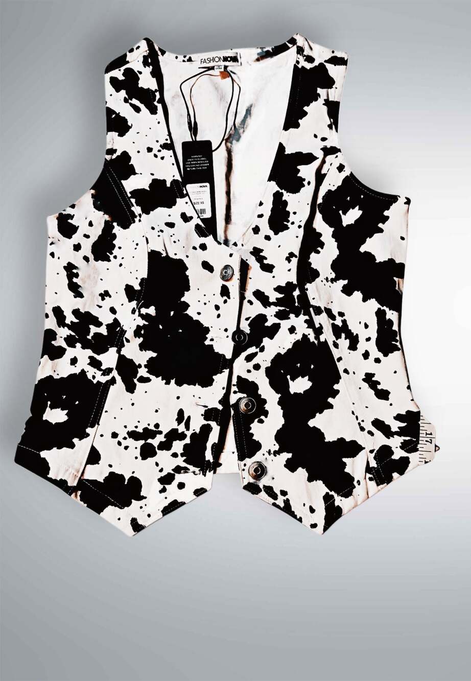 Fashion Nova Untamed Babe Cow Print Denim Button Up Vest Size XS